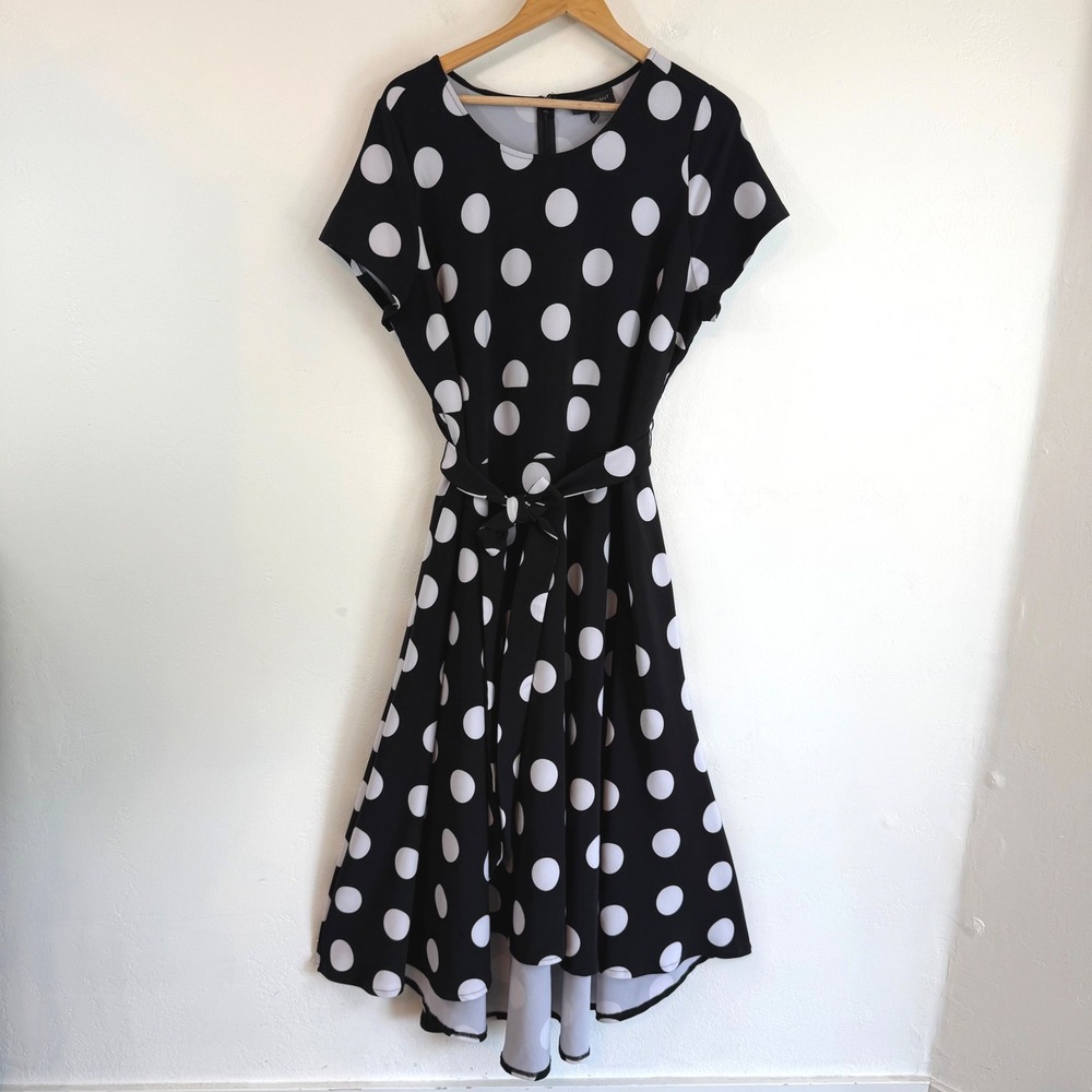 Lane Bryant Polka Dot High Low Dress 18 Black White  Fit Flare Retro Rockabilly